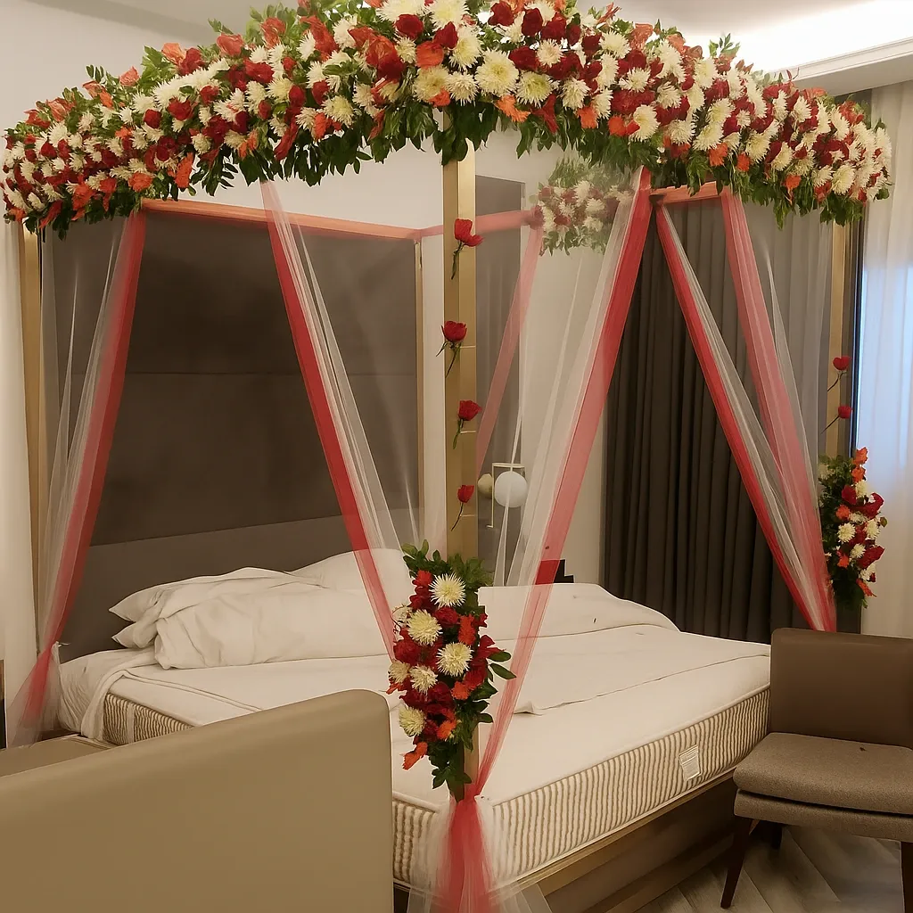 Gold Canopy Floral Wedding Room Decoration