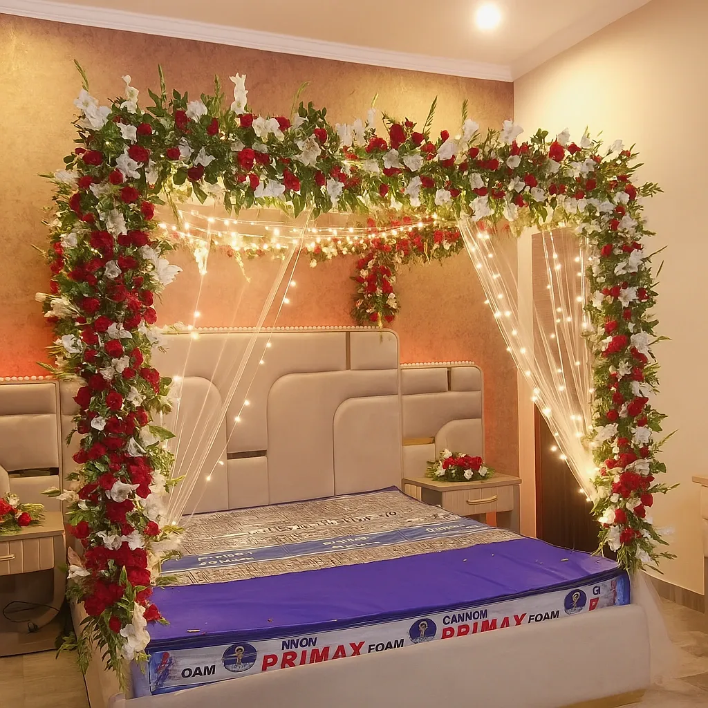 Grand Red & White Wedding Room Decoration in Lahore | Lahore Blooms