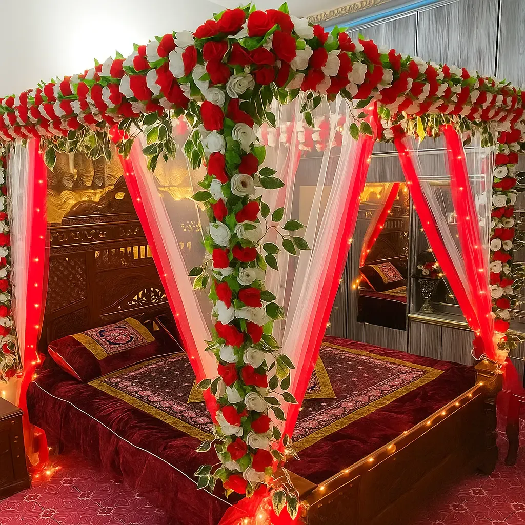 Red & White Artificial Flower Canopy Wedding Room Decoration