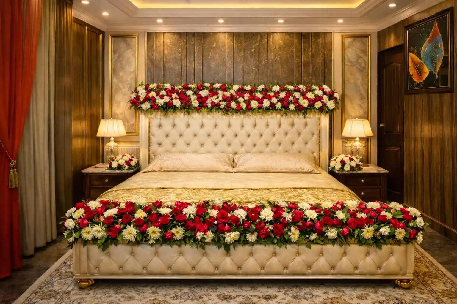 Simple Red & White Masehri Design in Lahore (Bed Styling)