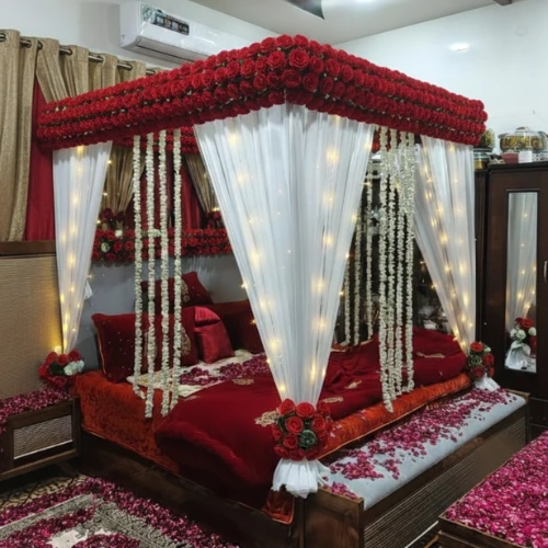 All Red Artificial Masehri Design in Lahore (Fairy Lights Canopy)